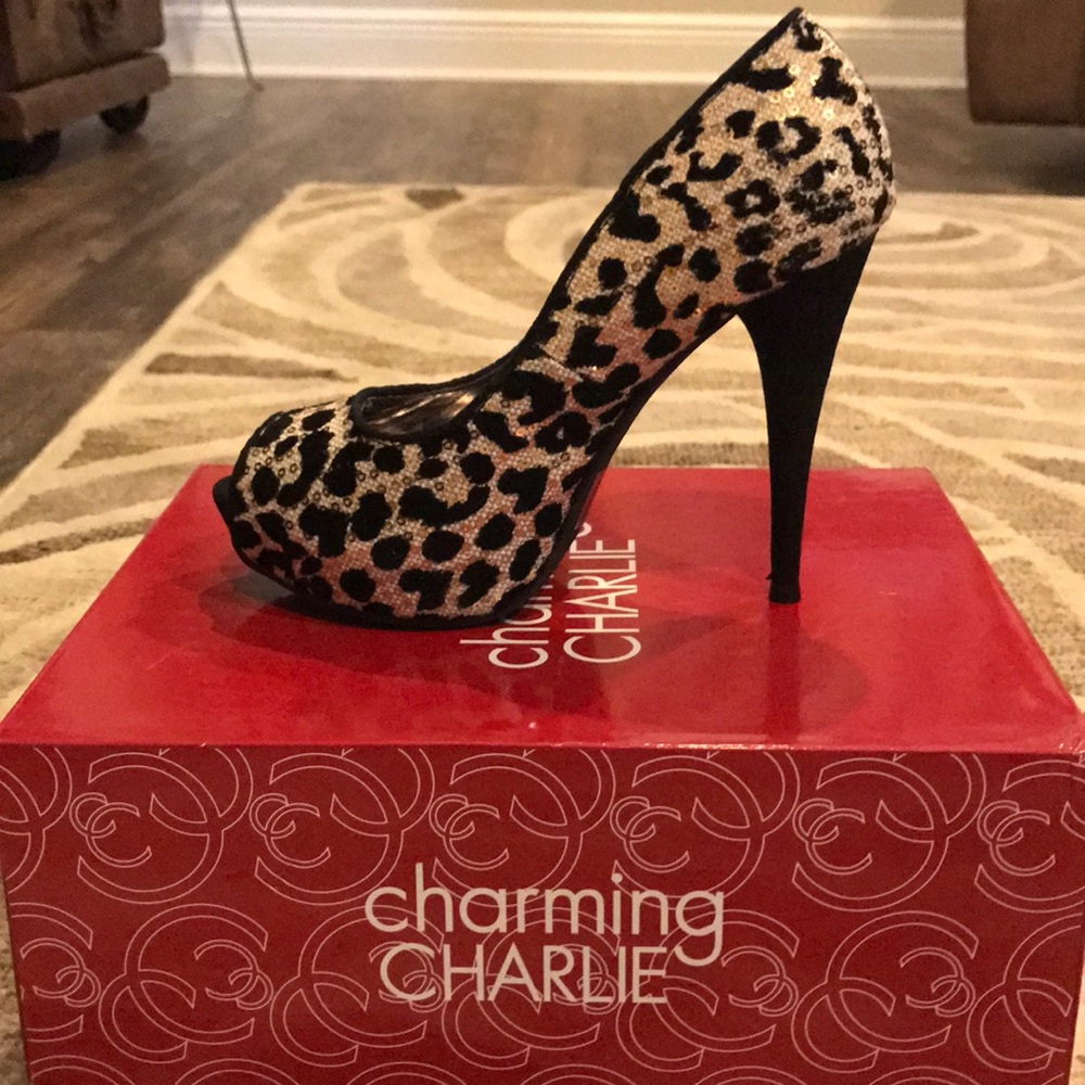 Leopard Print with Sequin Charming Charlie Heels
